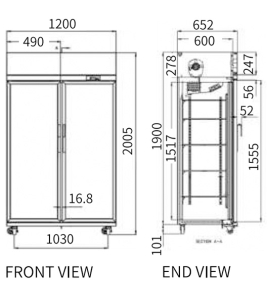 Double Glass Door Upright Display Fridge LC-1200FS
