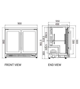 Under Bench Stainless Steel Double Door Bar Cooler BT-900FS/F