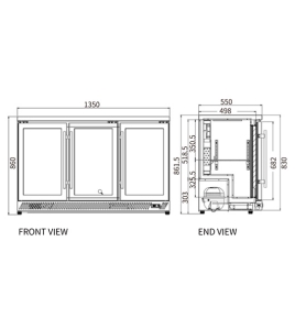 Under Bench Triple Door Bar Cooler BT-1350FS/F