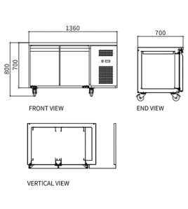 Stainless Steel Double Door Workbench Freezer GNR1360T2