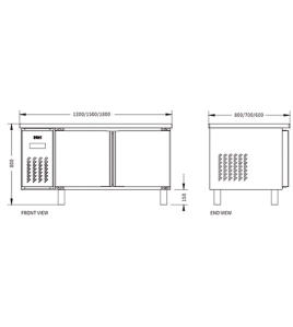 Stainless Steel Double Glass Door Workbench Fridge PLR-12B2 (600MM)